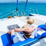 Mother and kids at luxury yacht